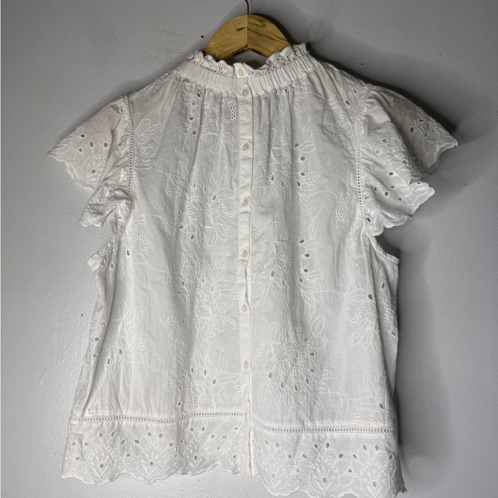 Jennifer & Grace White‎ Eyelet Ruffle Short Sleeve Cotton Top Medium - Picture 8 of 8